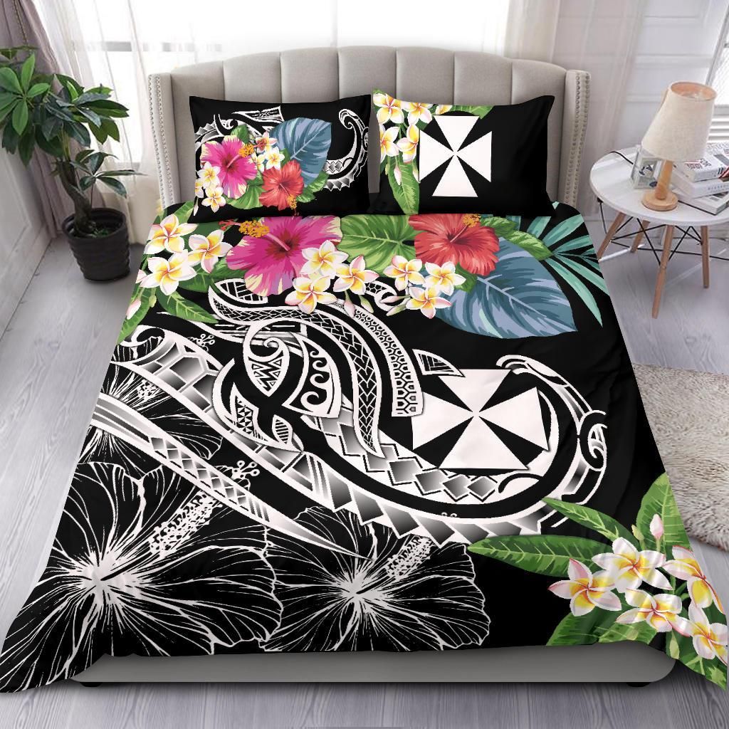 Wallis And Futuna Polynesian Bedding Set - Summer Plumeria (Black)