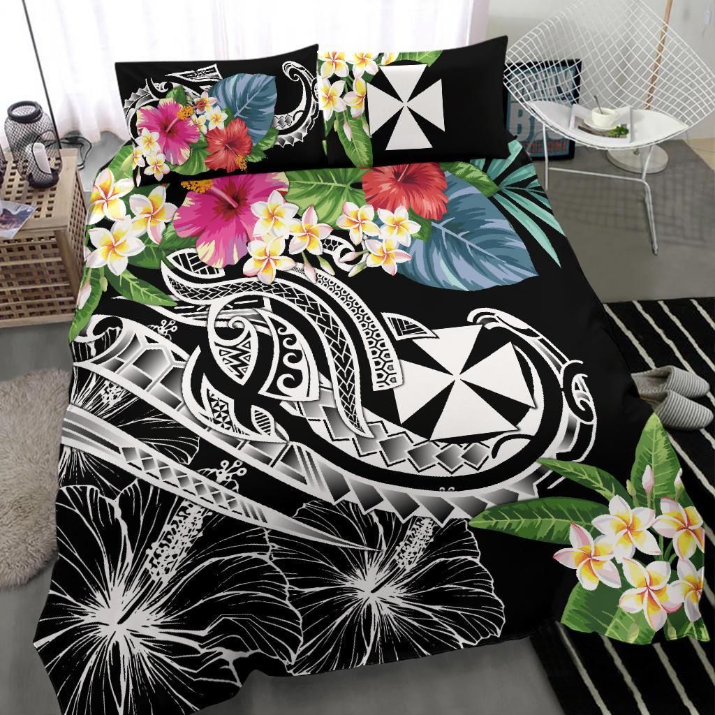 Wallis And Futuna Polynesian Bedding Set - Summer Plumeria (Black)