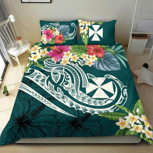 Wallis And Futuna Polynesian Bedding Set - Summer Plumeria (Turquoise)