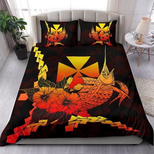 Wallis And Futuna Polynesian Bedding Set - Swordfish With Hibiscus