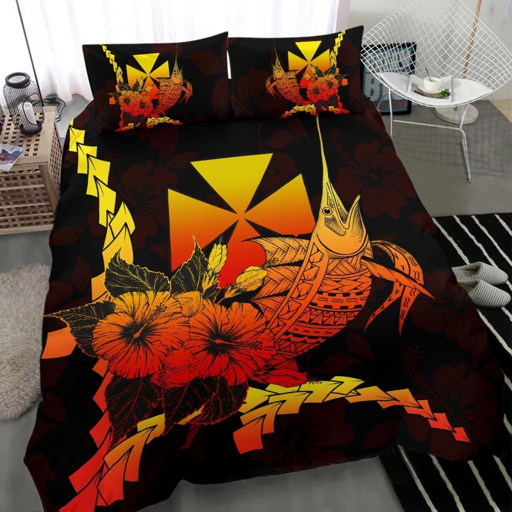Wallis And Futuna Polynesian Bedding Set - Swordfish With Hibiscus