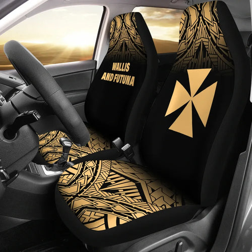 Wallis And Futuna Car Seat Covers - Wallis And Futuna Coat Of Arms Polynesian Tattoo Fog Gold