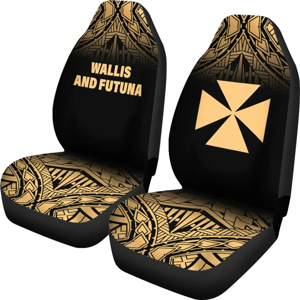 Wallis And Futuna Car Seat Covers - Wallis And Futuna Coat Of Arms Polynesian Tattoo Fog Gold