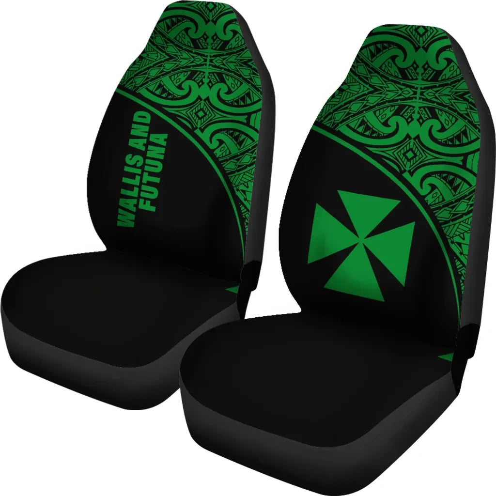 Wallis And Futuna Car Seat Covers - Wallis And Futuna Coat Of Arms Polynesian Tattoo Green Curve