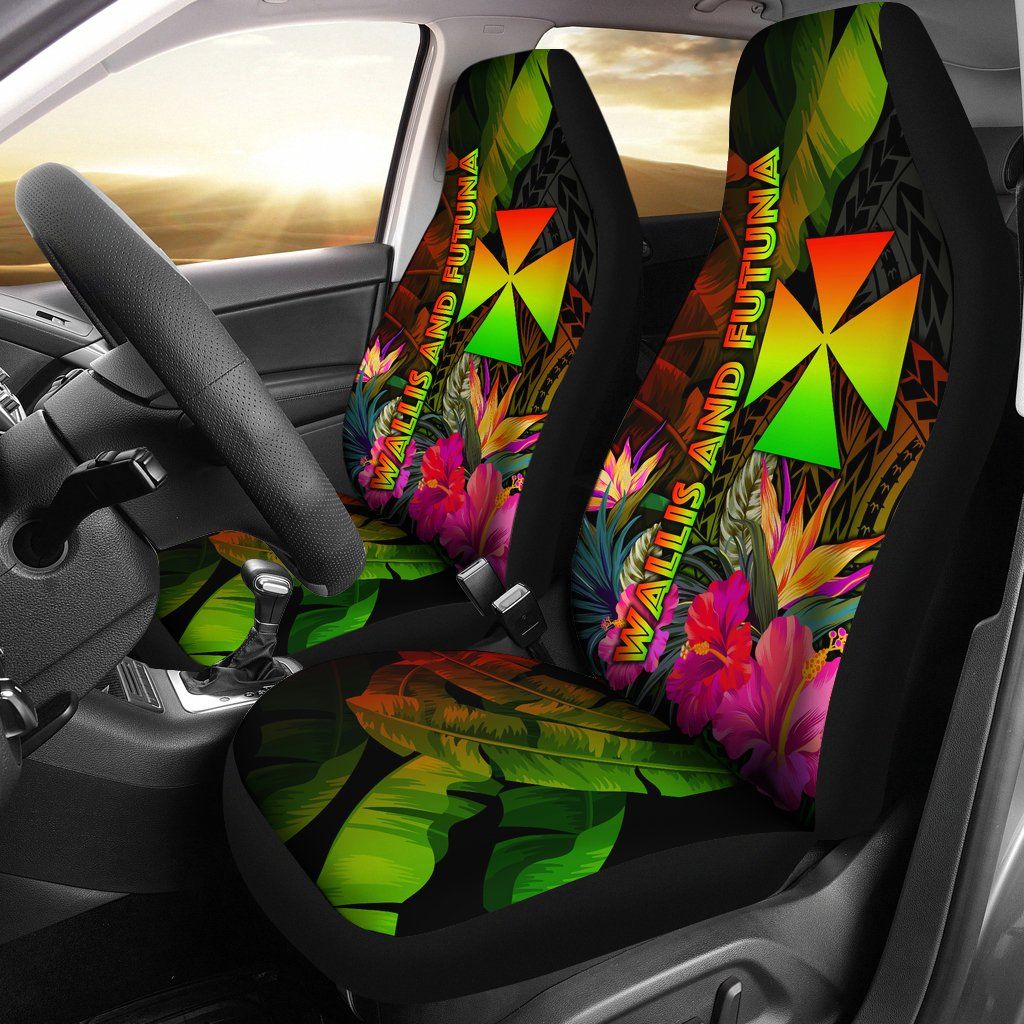 Wallis and Futuna Polynesian Car Seat Covers - Hibiscus and Banana Leaves