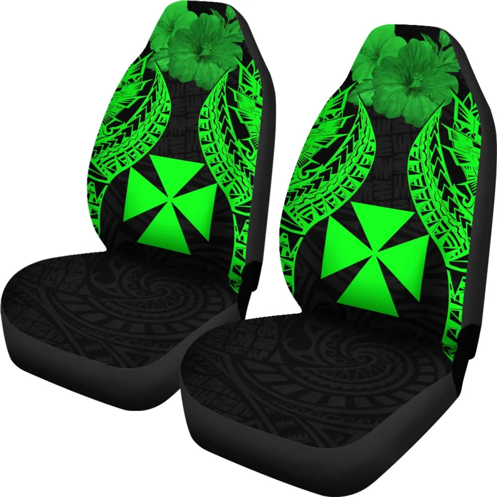 Wallis And Futuna Polynesian Car Seat Covers Pride Seal And Hibiscus Green