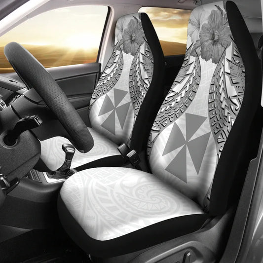 Wallis And Futuna Polynesian Car Seat Covers Pride Seal And Hibiscus White