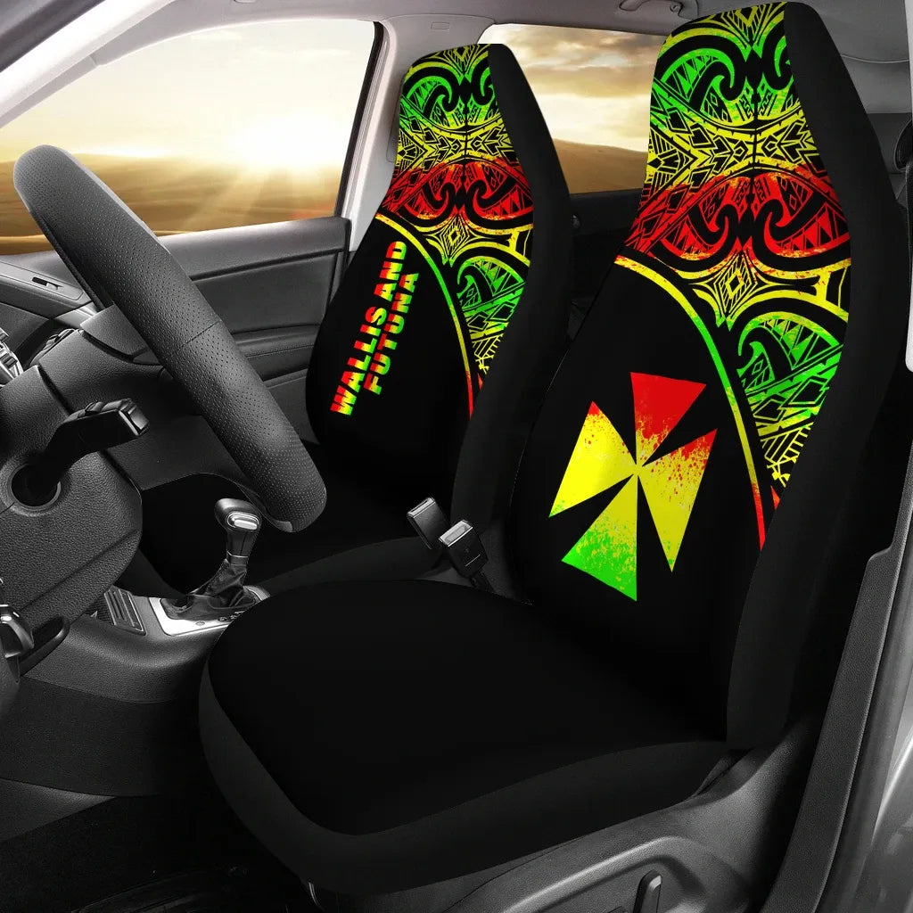 Wallis And Futuna Car Seat Covers - Wallis And Futuna Coat Of Arms Polynesian Tattoo Reggae Curve