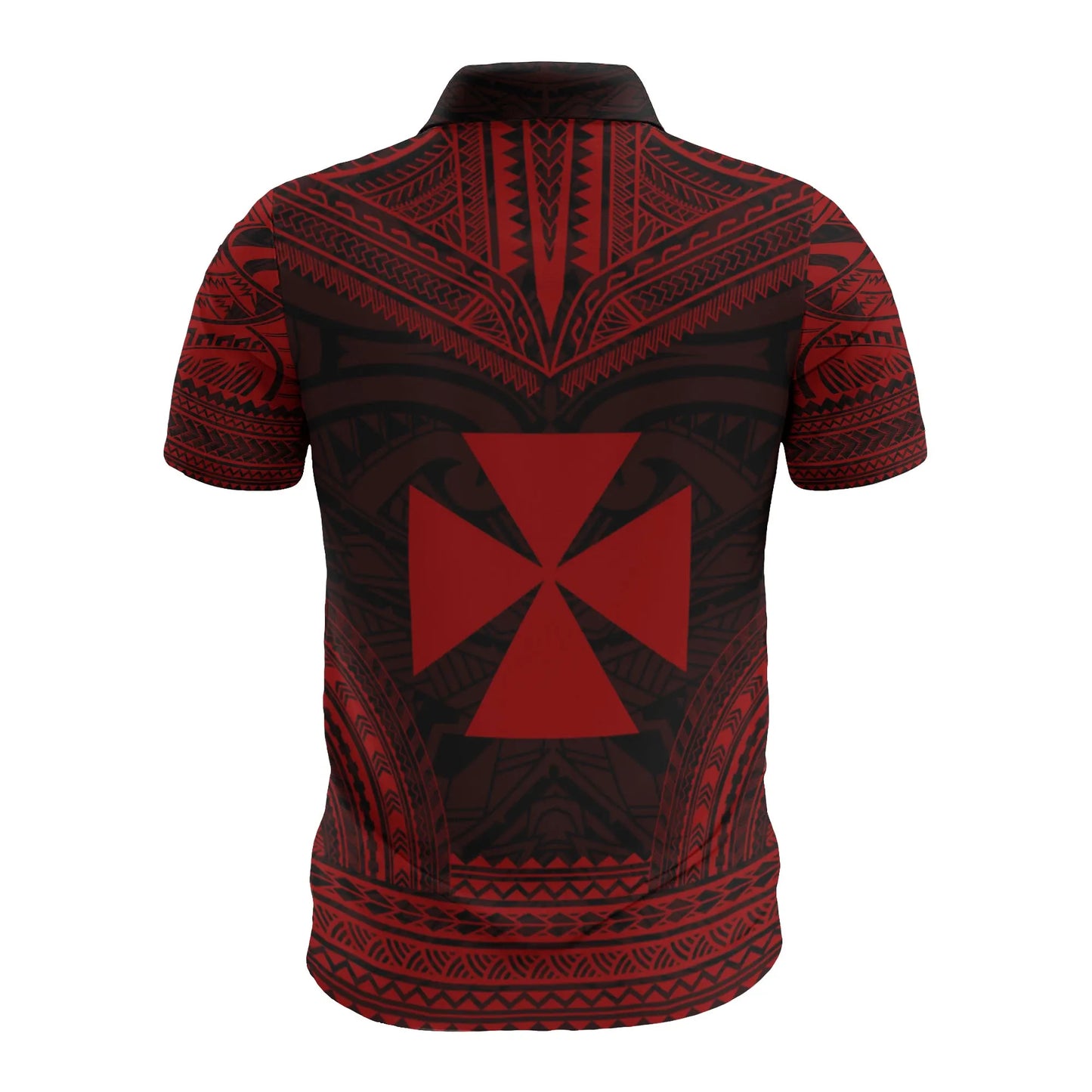 Wallis And Futuna Custom Personalised Polo Shirt - Wallis And Futuna Coat Of Arms Polynesian Chief Tattoo Red Version