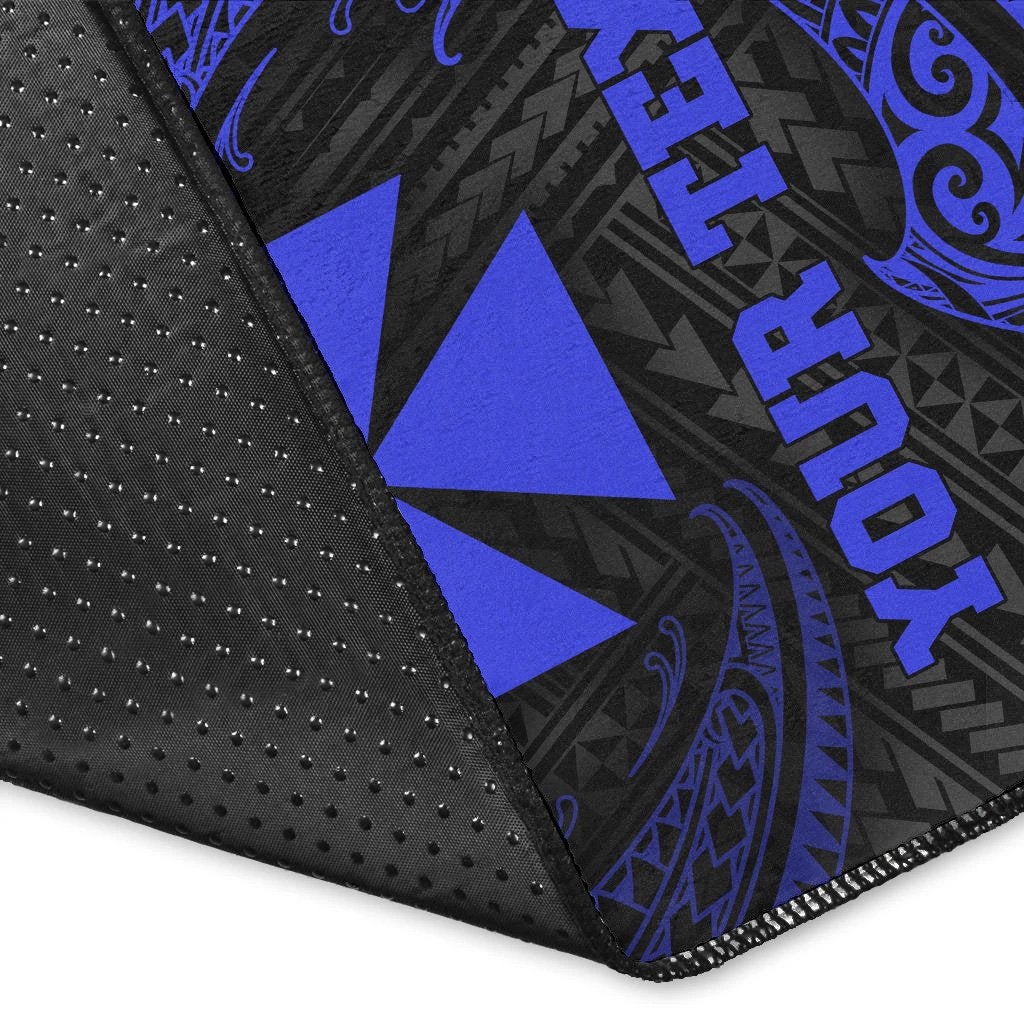 Wallis And Futuna Polynesian Custom Personalised Area Rug - Blue Tribal Wave