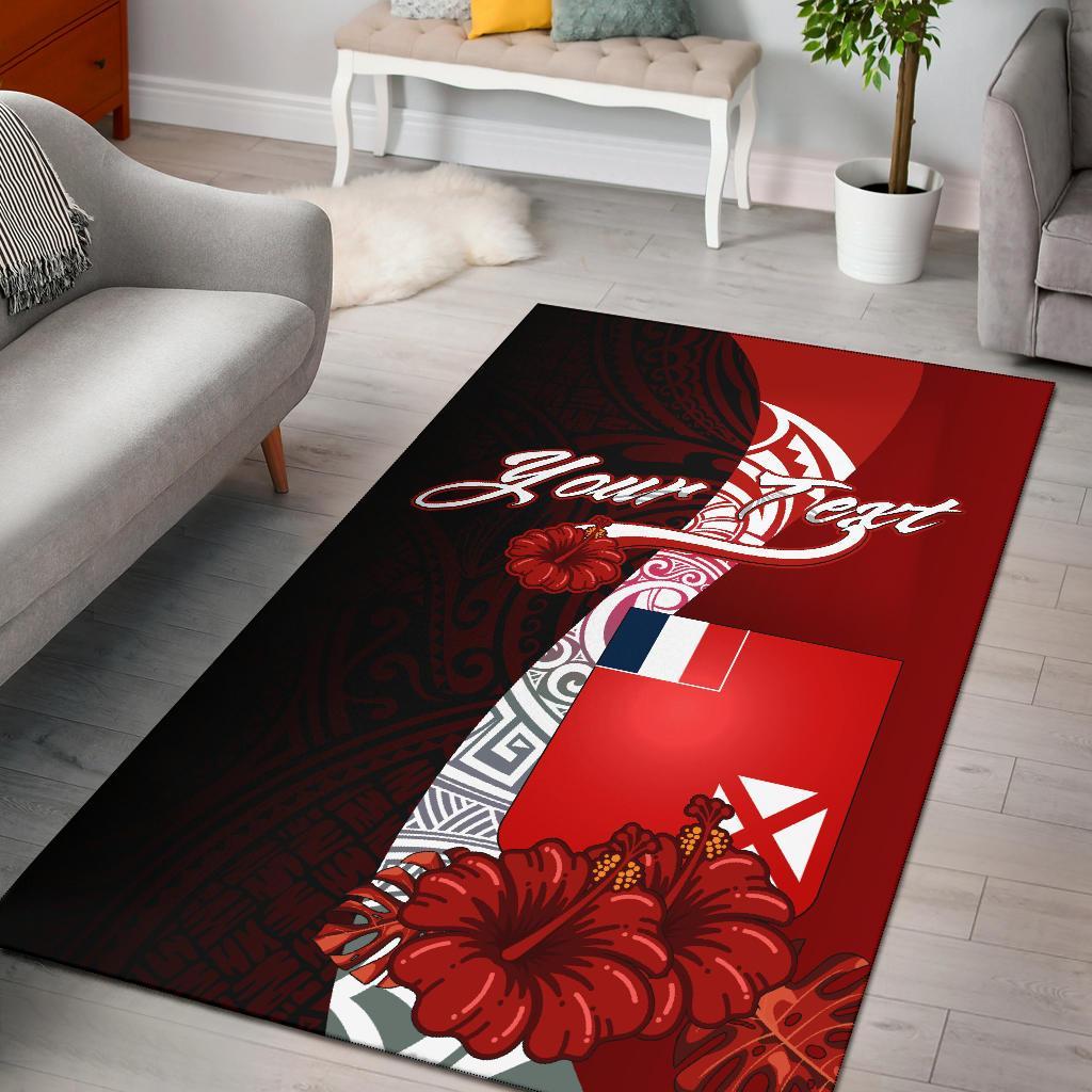 Wallis and Futuna Polynesian Custom Personalised Area Rug - Coat Of Arm With Hibiscus