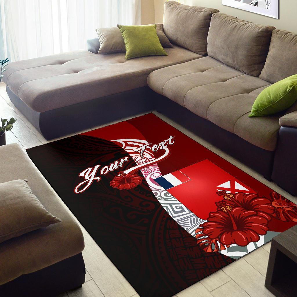 Wallis and Futuna Polynesian Custom Personalised Area Rug - Coat Of Arm With Hibiscus