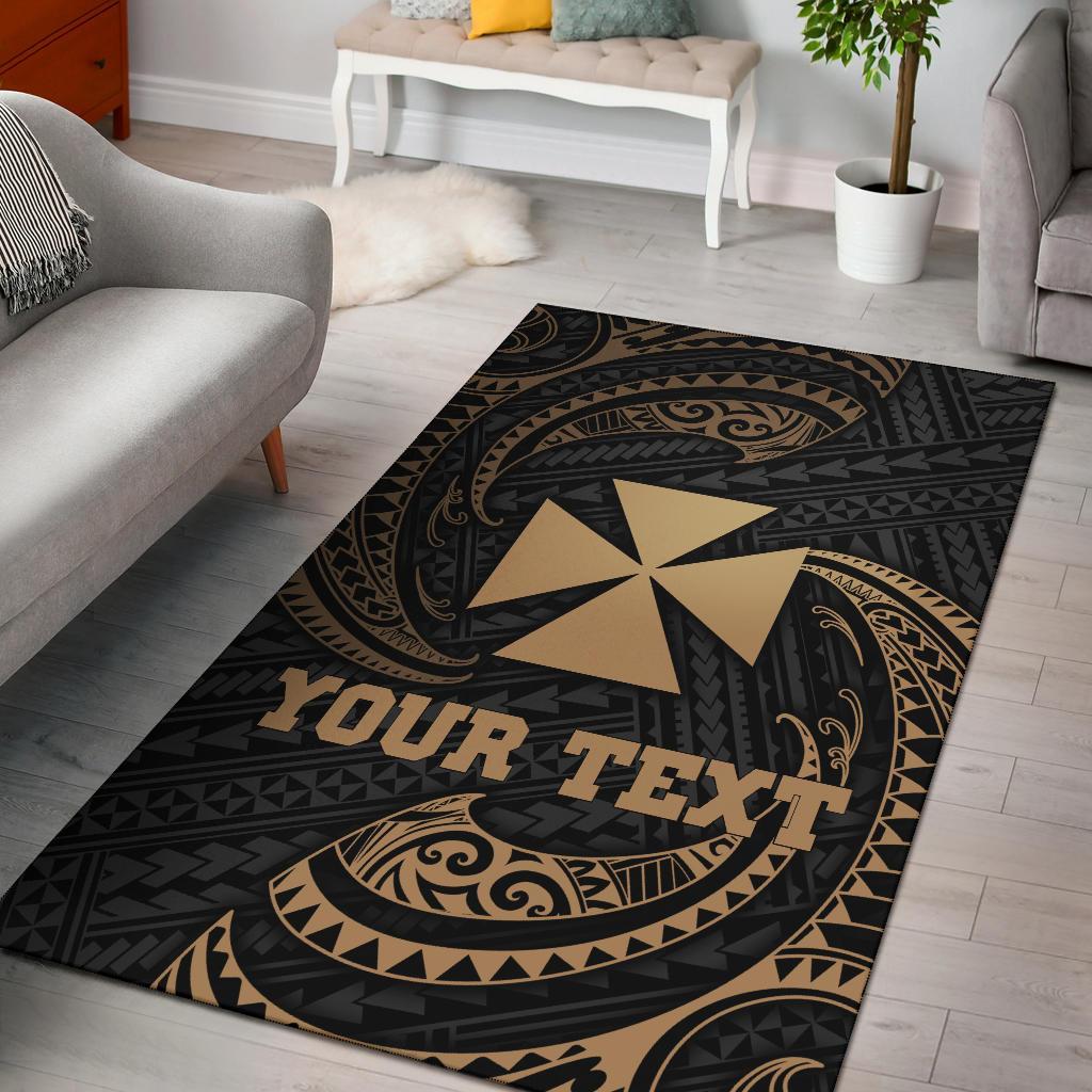 Wallis and Futuna Polynesian Custom Personalised Area Rug - Gold Tribal Wave