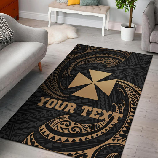 Wallis and Futuna Polynesian Custom Personalised Area Rug - Gold Tribal Wave