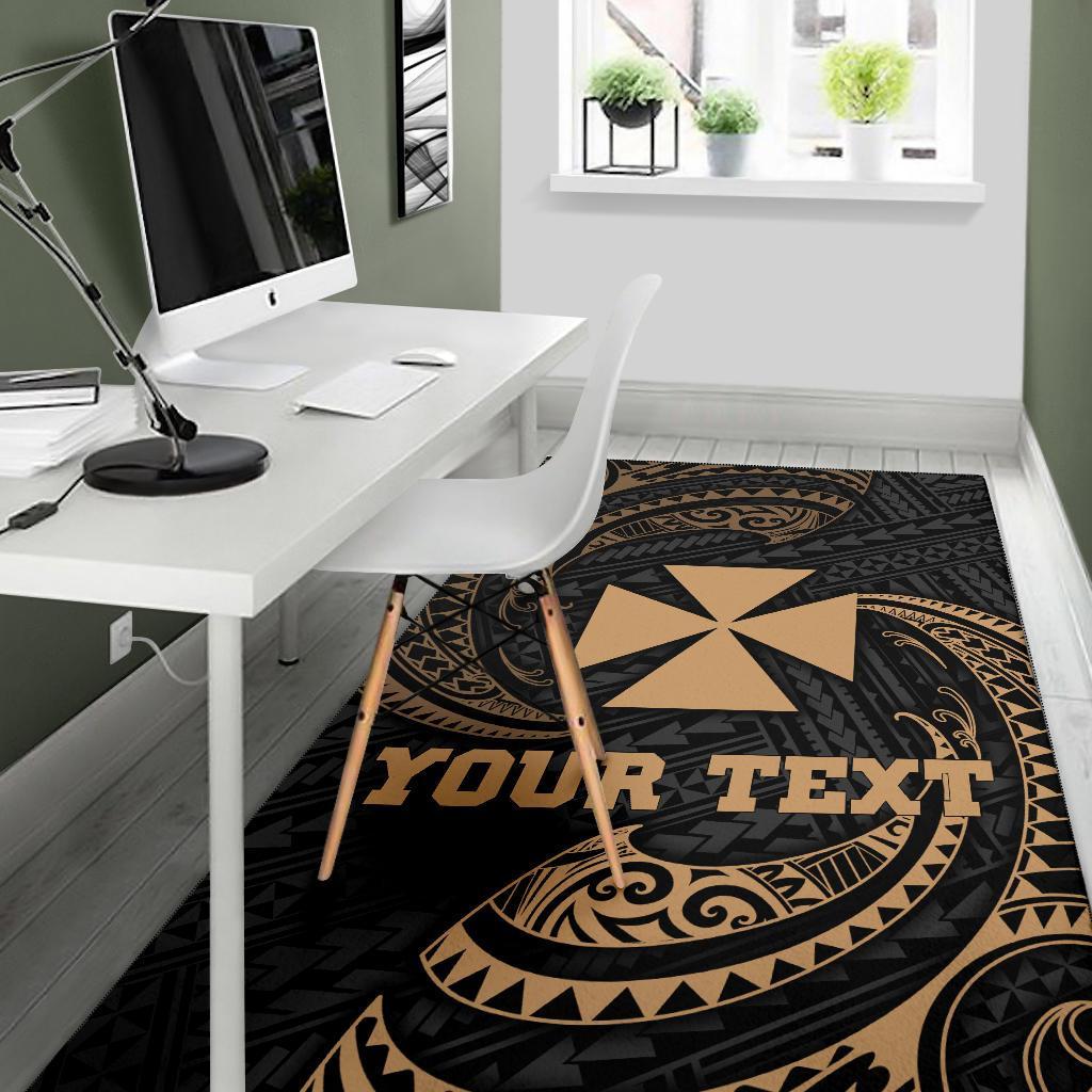 Wallis and Futuna Polynesian Custom Personalised Area Rug - Gold Tribal Wave