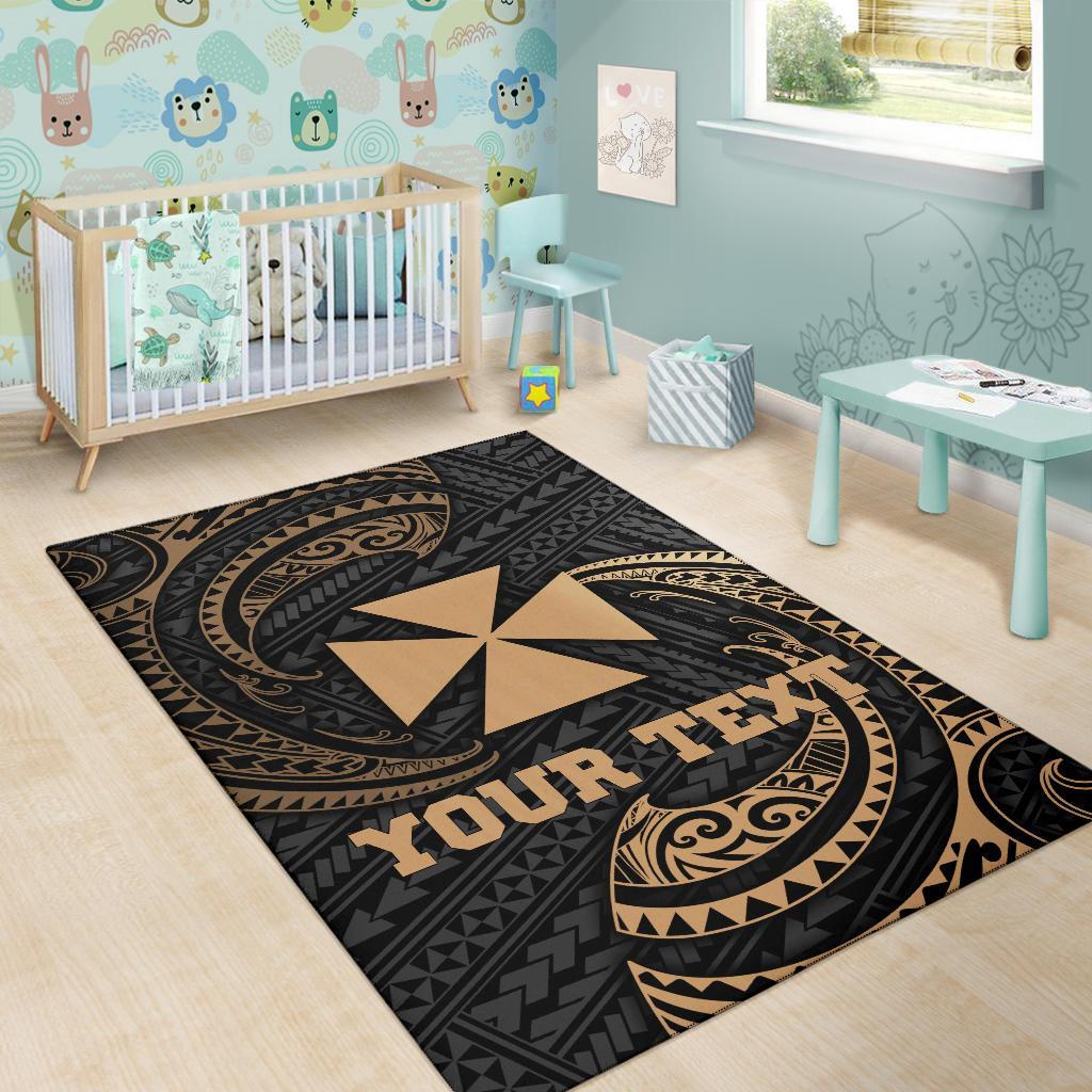 Wallis and Futuna Polynesian Custom Personalised Area Rug - Gold Tribal Wave