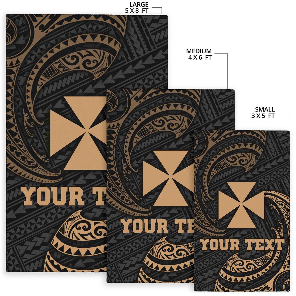 Wallis and Futuna Polynesian Custom Personalised Area Rug - Gold Tribal Wave