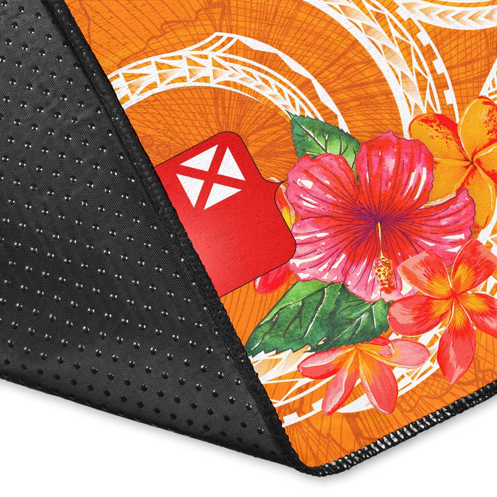 Wallis And Futuna Polynesian Custom Personalised Area Rug - Orange Floral With Seal