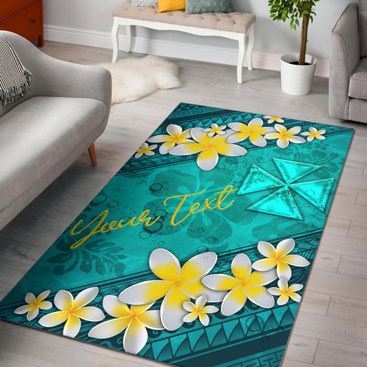 Wallis And Futuna Polynesian Custom Personalised Area Rug - Plumeria With Blue Ocean