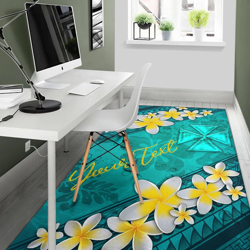 Wallis And Futuna Polynesian Custom Personalised Area Rug - Plumeria With Blue Ocean