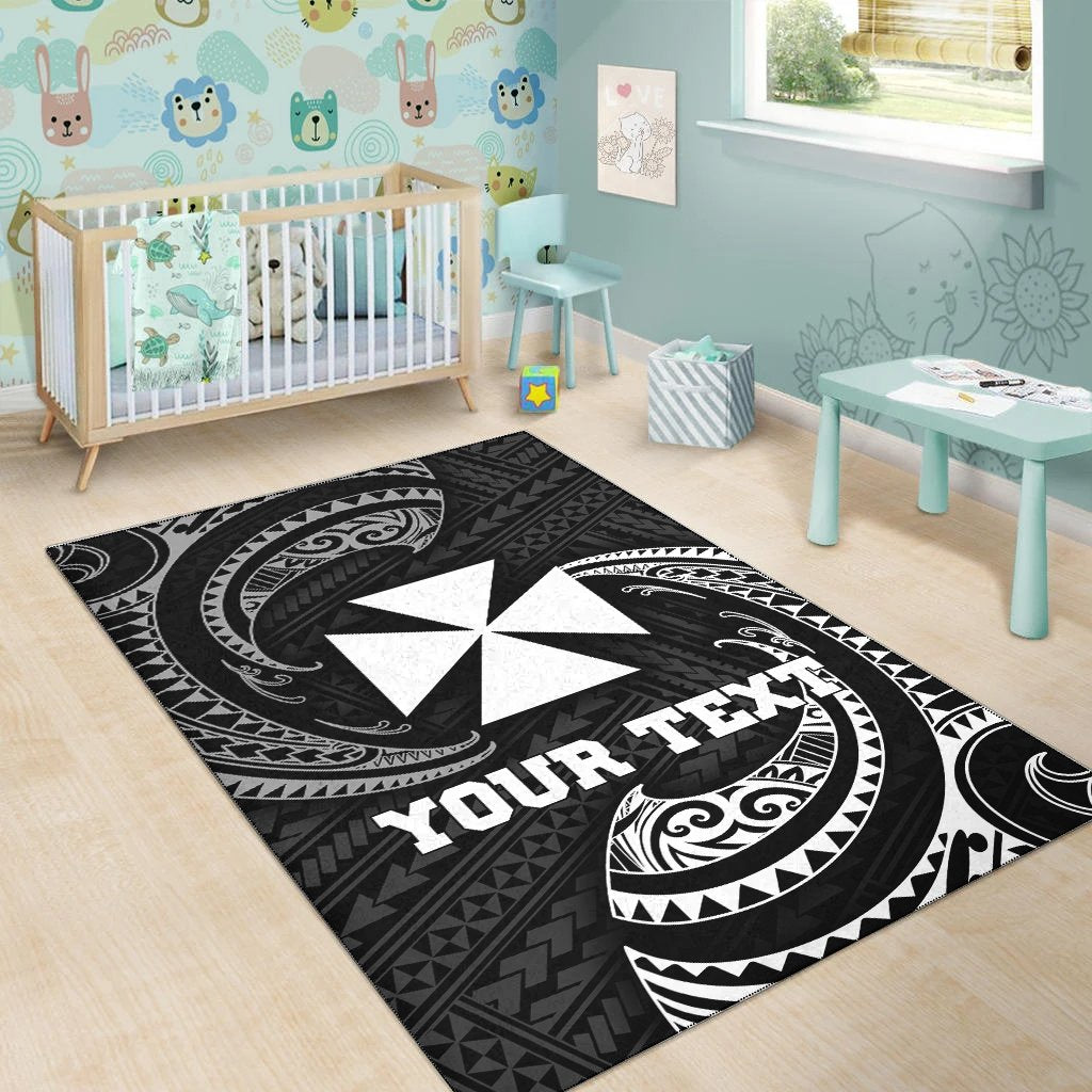 Wallis And Futuna Polynesian Custom Personalised Area Rug - White Tribal Wave