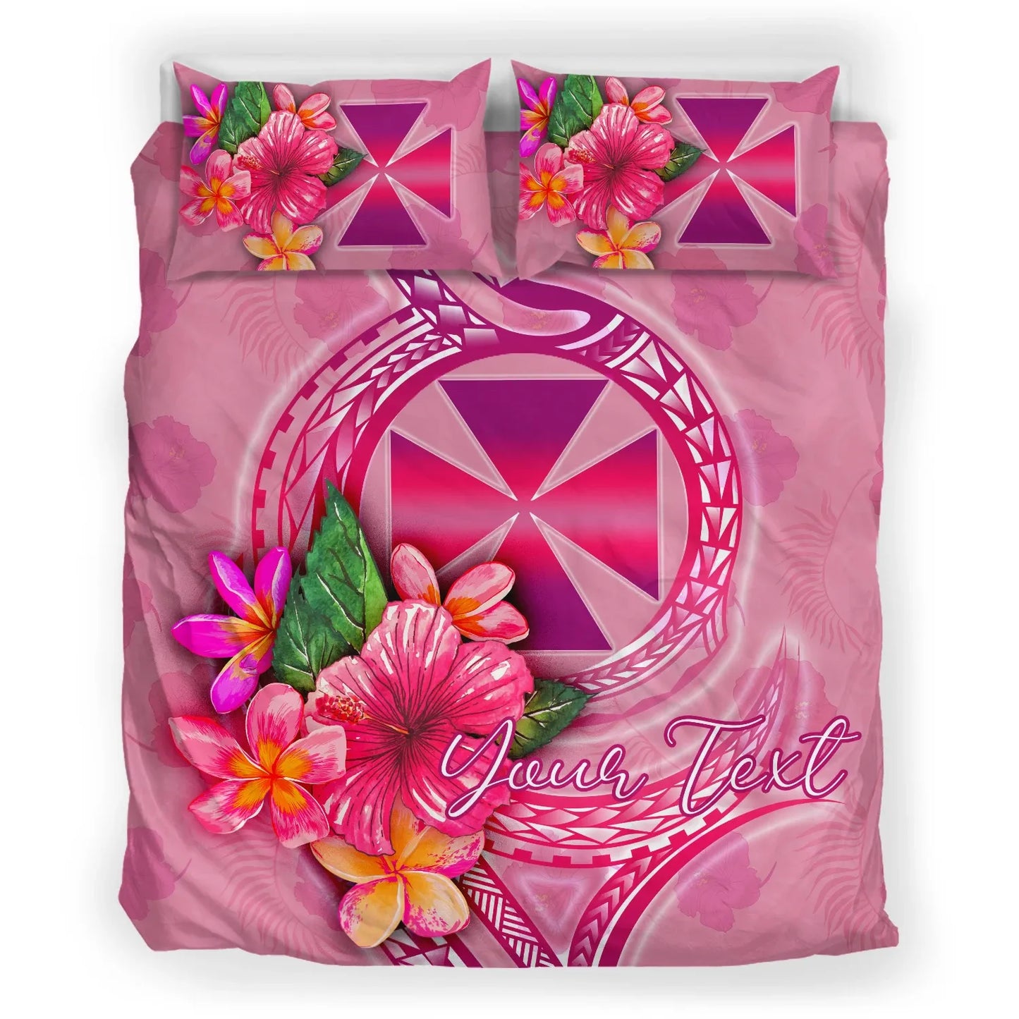 Wallis And Futuna Polynesian Custom Personalised Bedding Set - Floral With Seal Pink