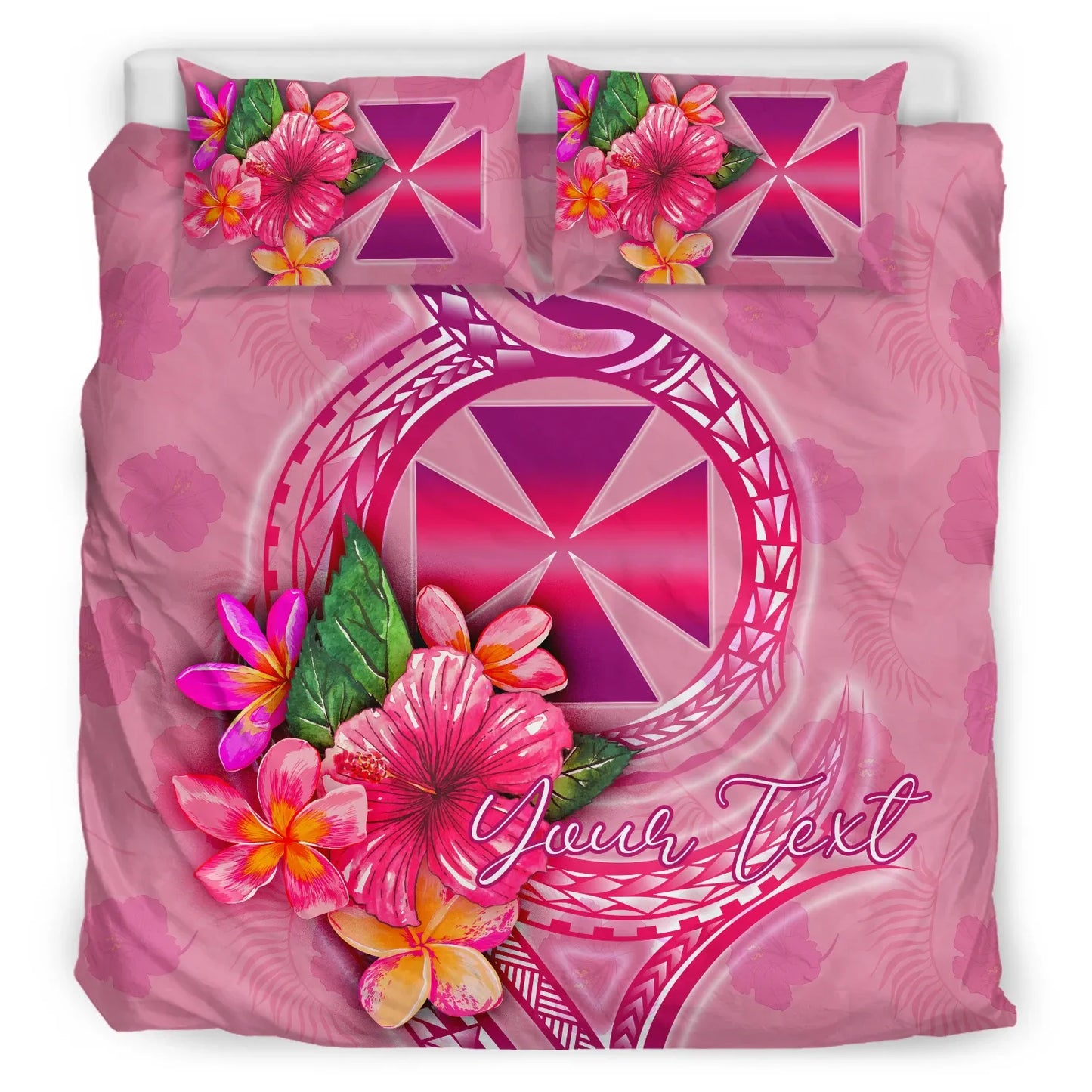 Wallis And Futuna Polynesian Custom Personalised Bedding Set - Floral With Seal Pink