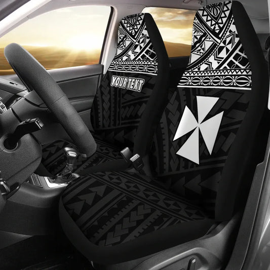 Wallis and Futuna Polynesian Custom Personalised Car Seat Covers - Wallis and Futuna White Coat Of Arms Polynesian Tattoo