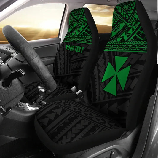 Wallis and Futuna Polynesian Custom Personalised Car Seat Covers - Wallis and Futuna Green Coat Of Arms Polynesian Tattoo