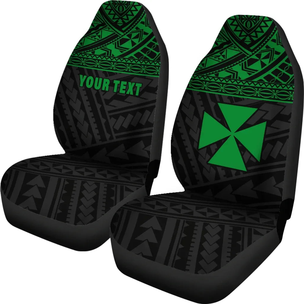 Wallis and Futuna Polynesian Custom Personalised Car Seat Covers - Wallis and Futuna Green Coat Of Arms Polynesian Tattoo