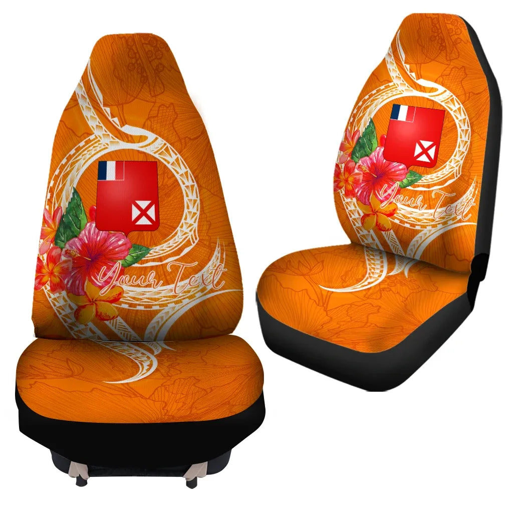 Wallis And Futuna Polynesian Custom Personalised Car Seat Covers - Orange Floral With Seal