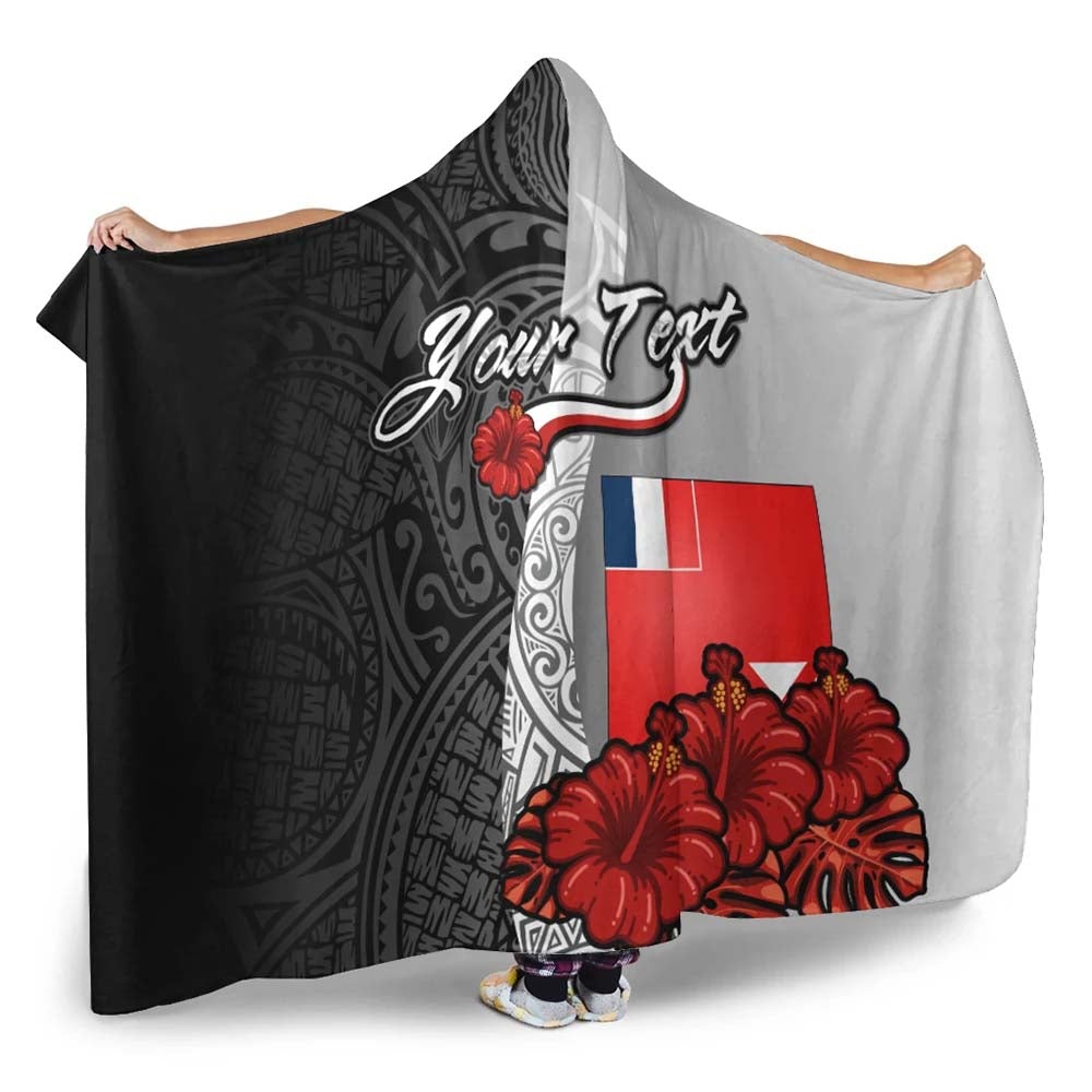 Wallis and Futuna Polynesian Custom Personalised Hooded Blanket- Coat Of Arm With Hibiscus White