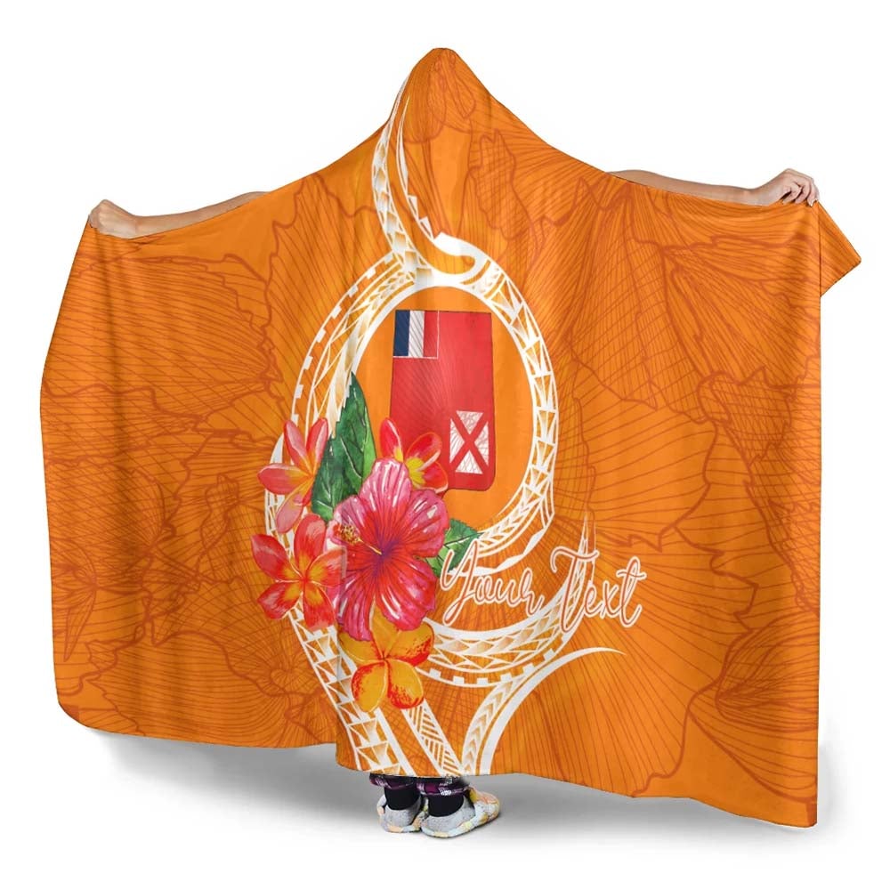Wallis And Futuna Polynesian Custom Personalised Hooded Blanket - Orange Floral With Seal