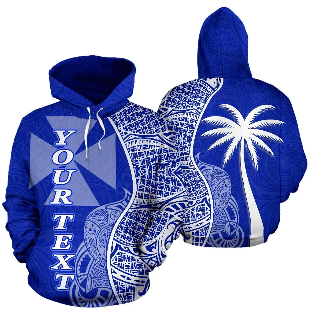 Wallis and Futuna Polynesian Custom Personalised Hoodie Coconut Blue