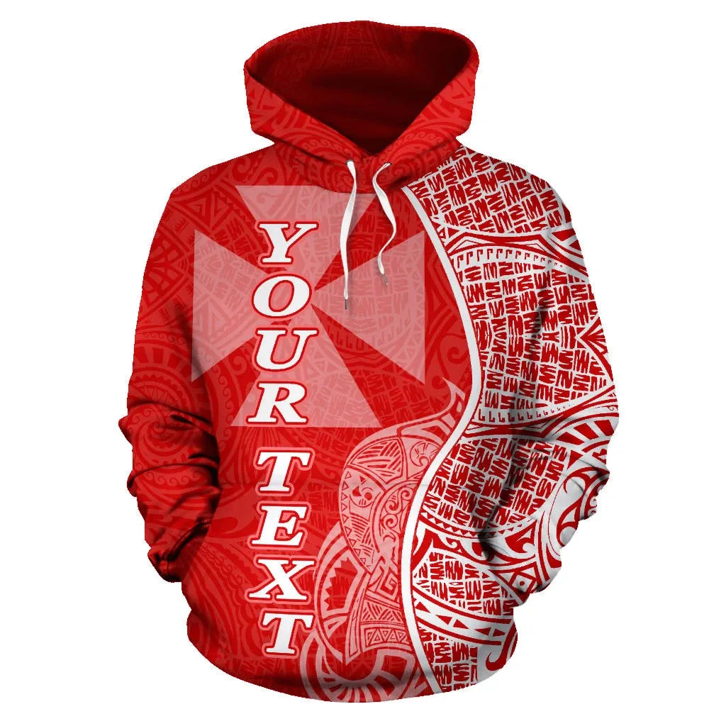 Wallis nd Futuna Polynesian Custom Personalised Hoodie Coconut Red White