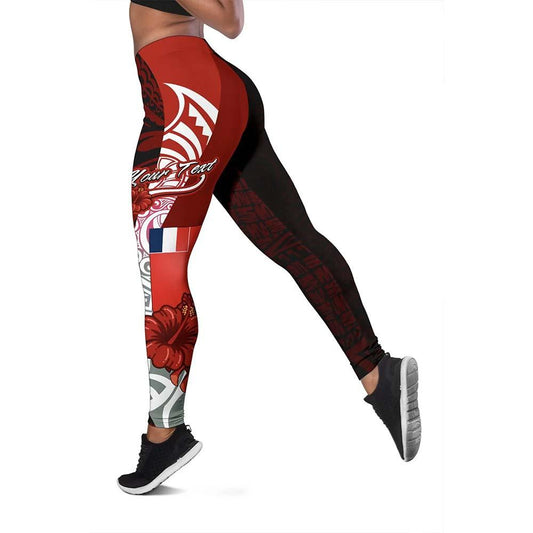 Wallis and Futuna Polynesian Custom Personalised Legging  - Coat Of Arm With Hibiscus