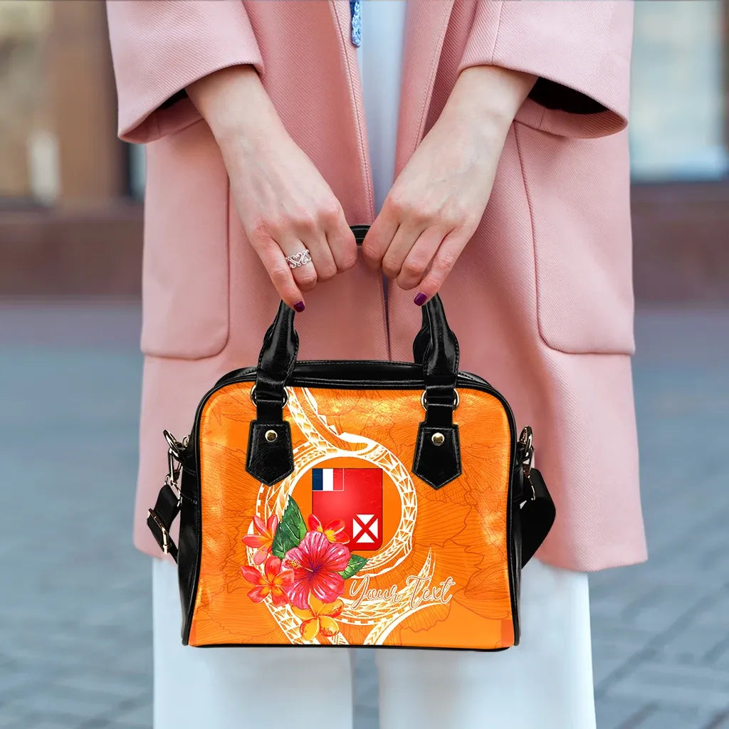 Wallis And Futuna Polynesian Custom Personalised Shoulder Handbag - Orange Floral With Seal