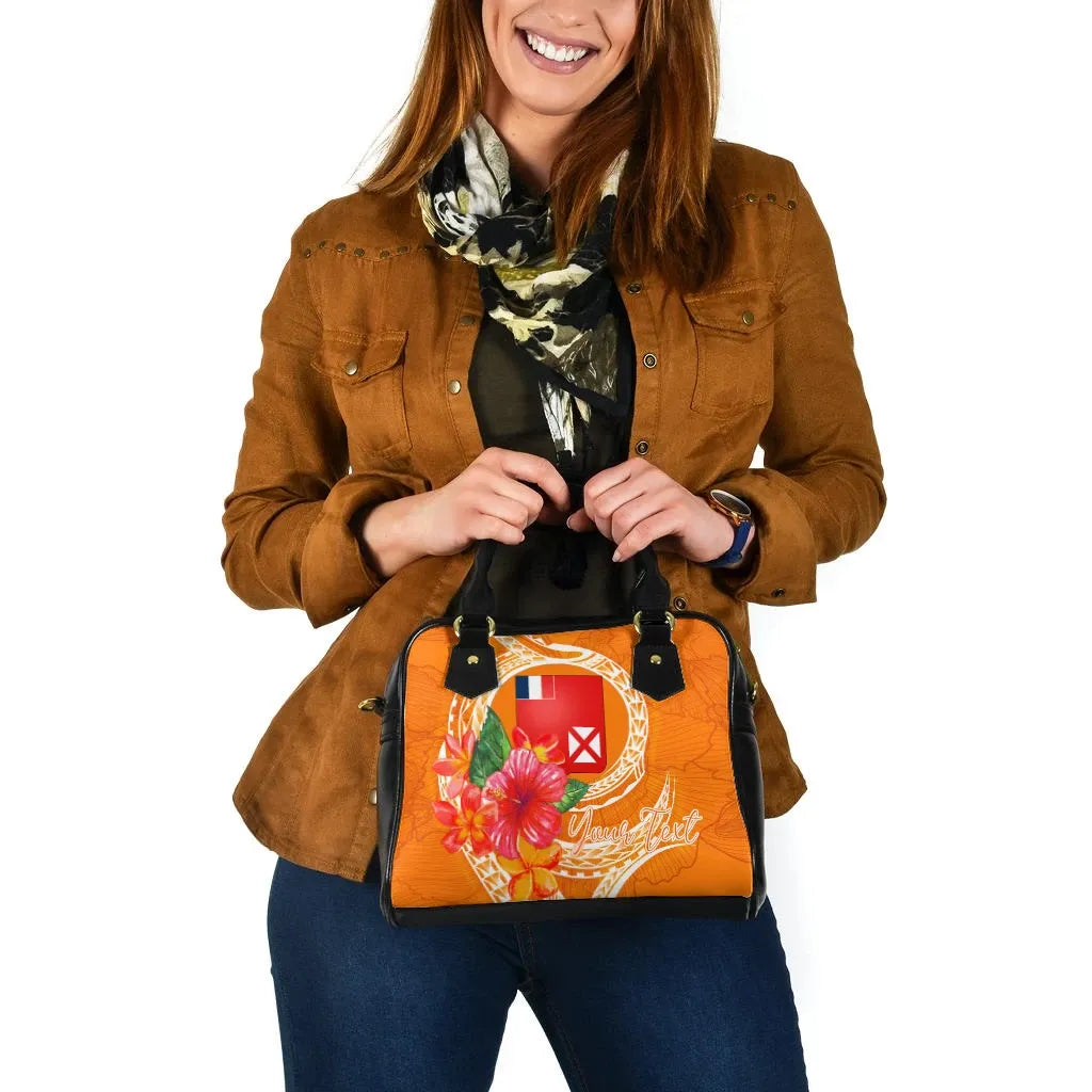Wallis And Futuna Polynesian Custom Personalised Shoulder Handbag - Orange Floral With Seal