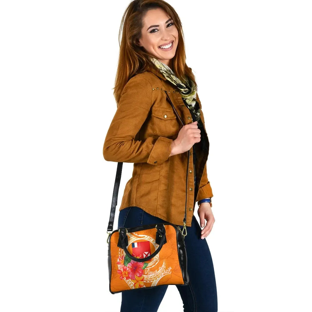Wallis And Futuna Polynesian Custom Personalised Shoulder Handbag - Orange Floral With Seal