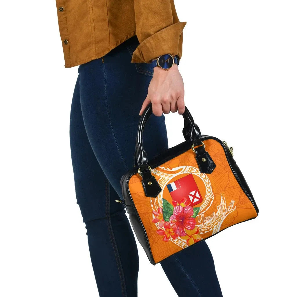 Wallis And Futuna Polynesian Custom Personalised Shoulder Handbag - Orange Floral With Seal