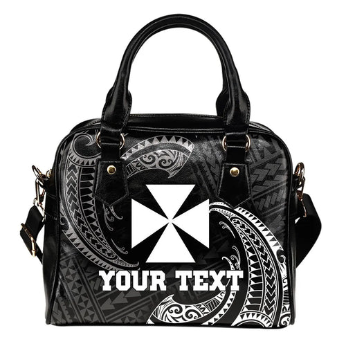 Wallis And Futuna Polynesian Custom Personalised Shoulder Handbag - White Tribal Wave