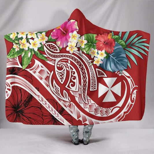 Wallis and Futuna Polynesian Hooded Blanket - Summer Plumeria (Red)