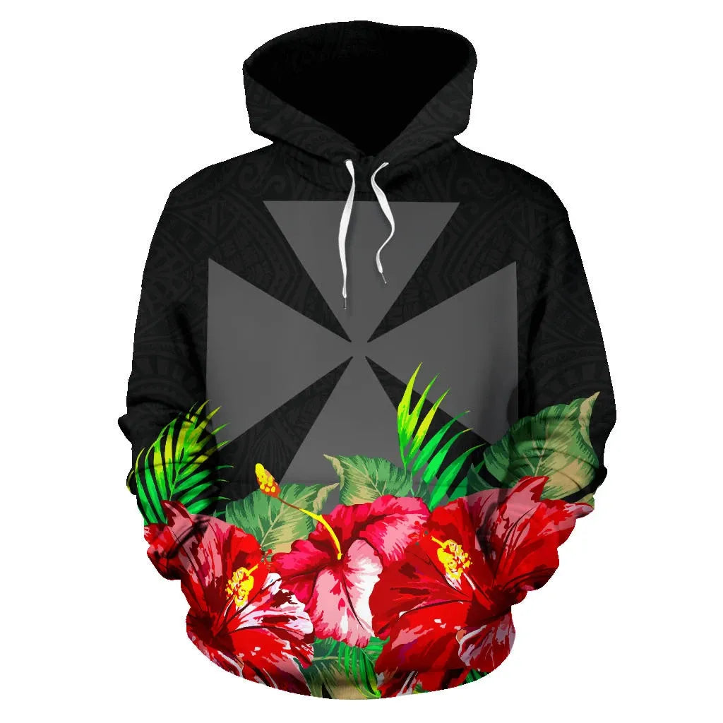 Wallis nd Futuna Polynesian Hoodie Black Hibiscus
