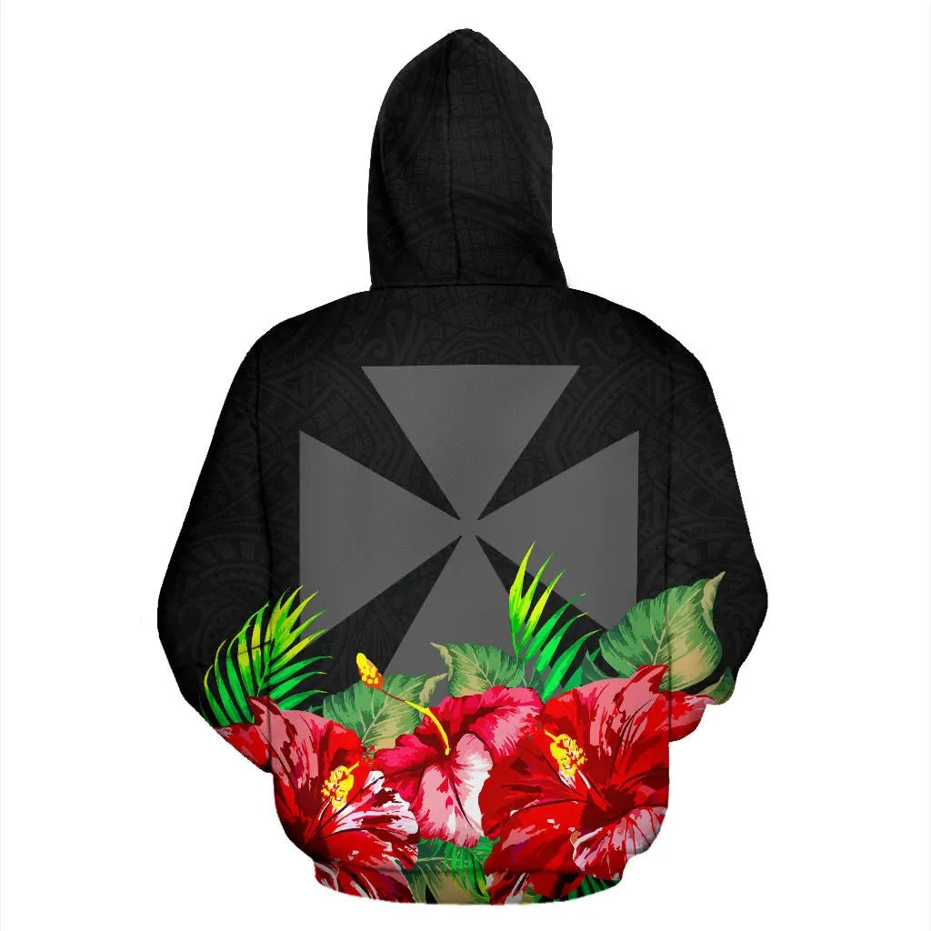 Wallis nd Futuna Polynesian Hoodie Black Hibiscus
