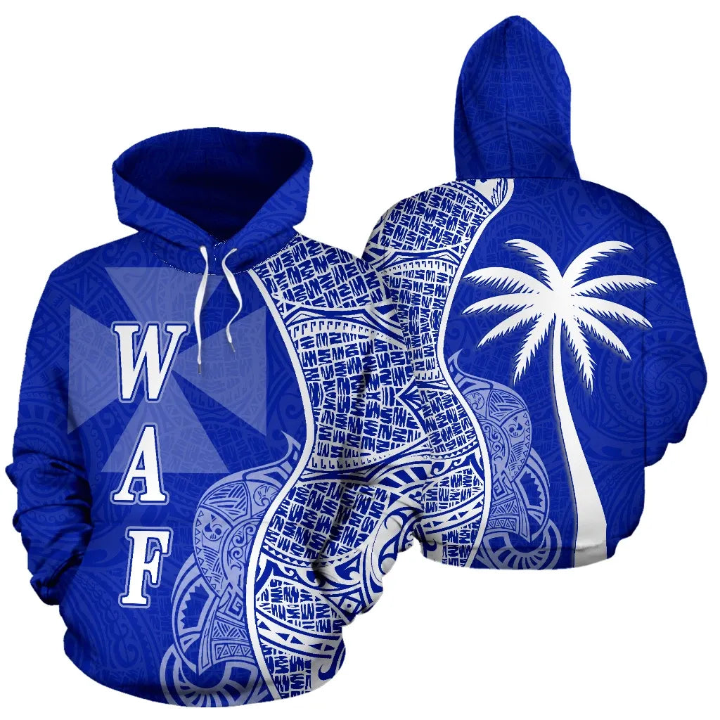 Wallis And Futuna Polynesian Hoodie Coconut Tree Blue