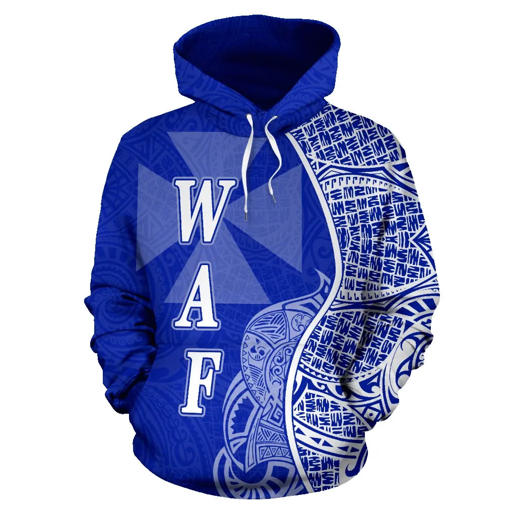 Wallis And Futuna Polynesian Hoodie Coconut Tree Blue