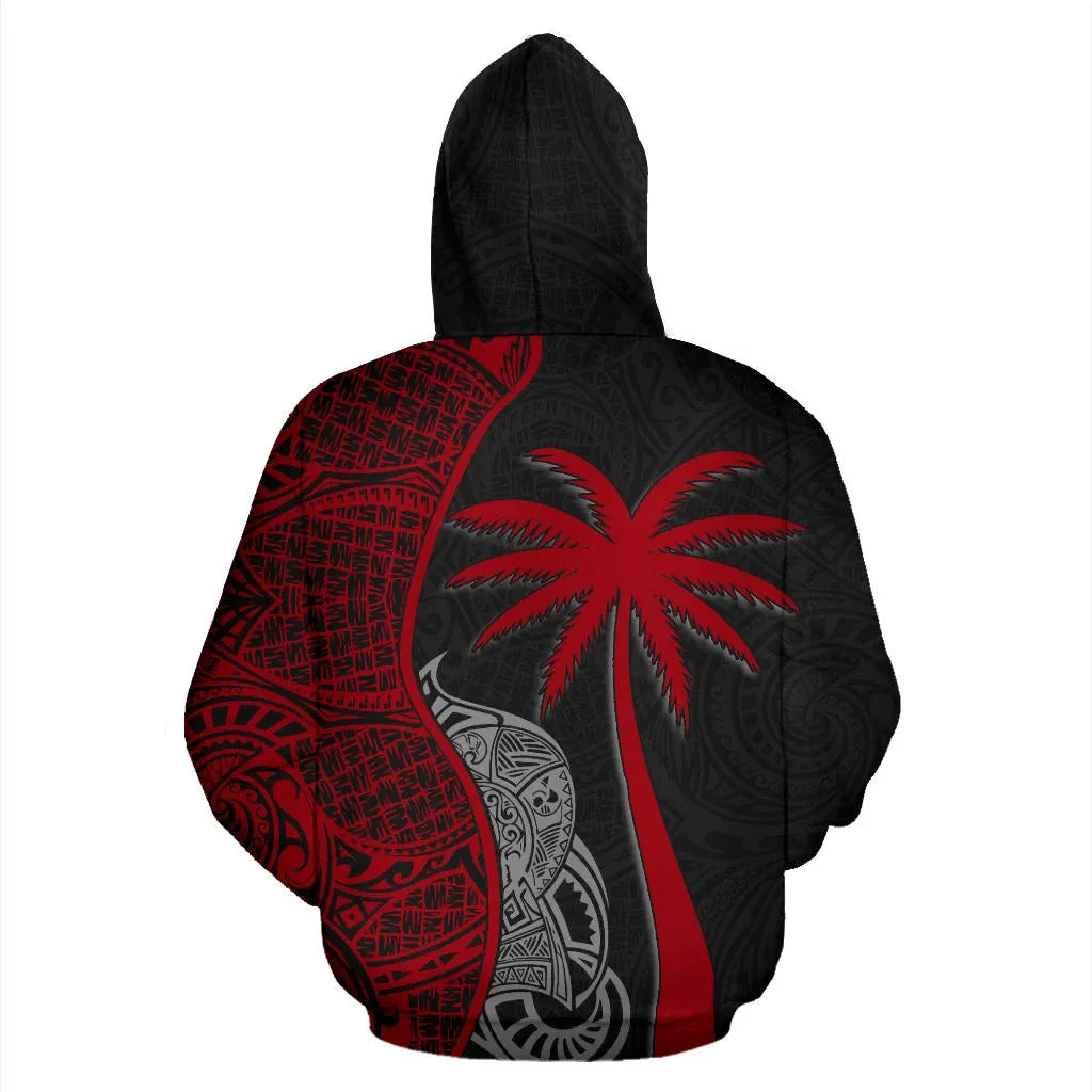 Wallis And Futuna Polynesian Hoodie Coconut Tree Red