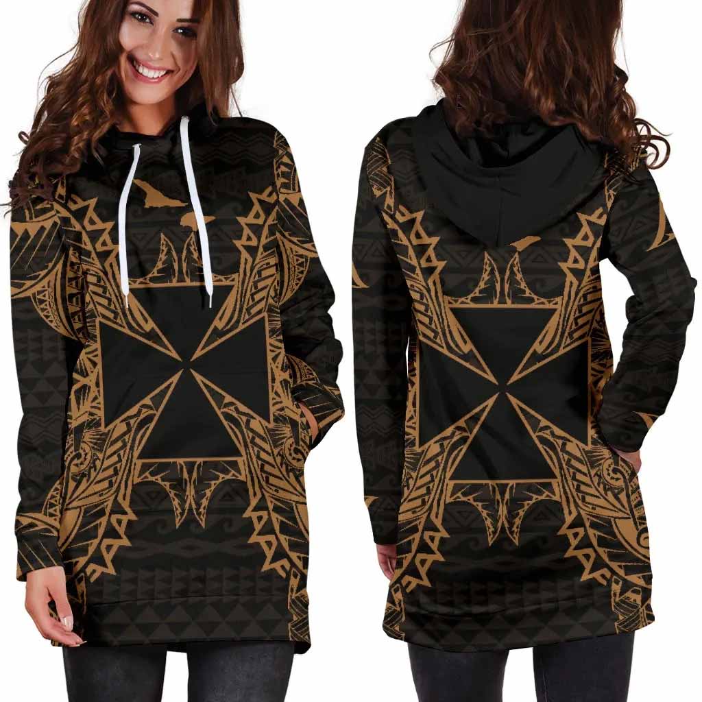 Wallis And Futuna Polynesian Hoodie Dress Map Gold