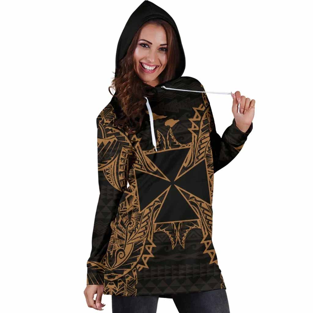 Wallis And Futuna Polynesian Hoodie Dress Map Gold