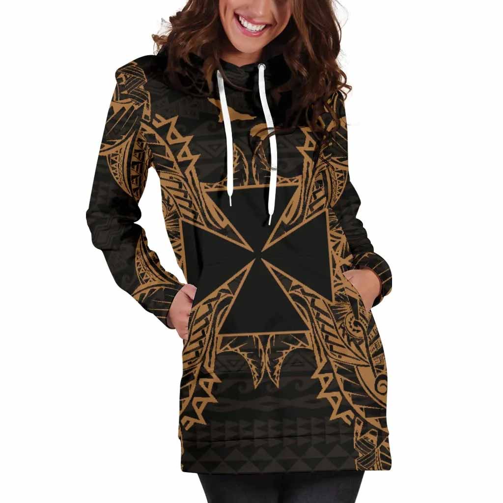 Wallis And Futuna Polynesian Hoodie Dress Map Gold